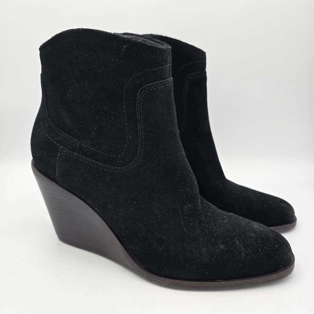 NWT Lucky Brand Wadier Wedge Ankle Booties,  Black Suede, Women's 9M